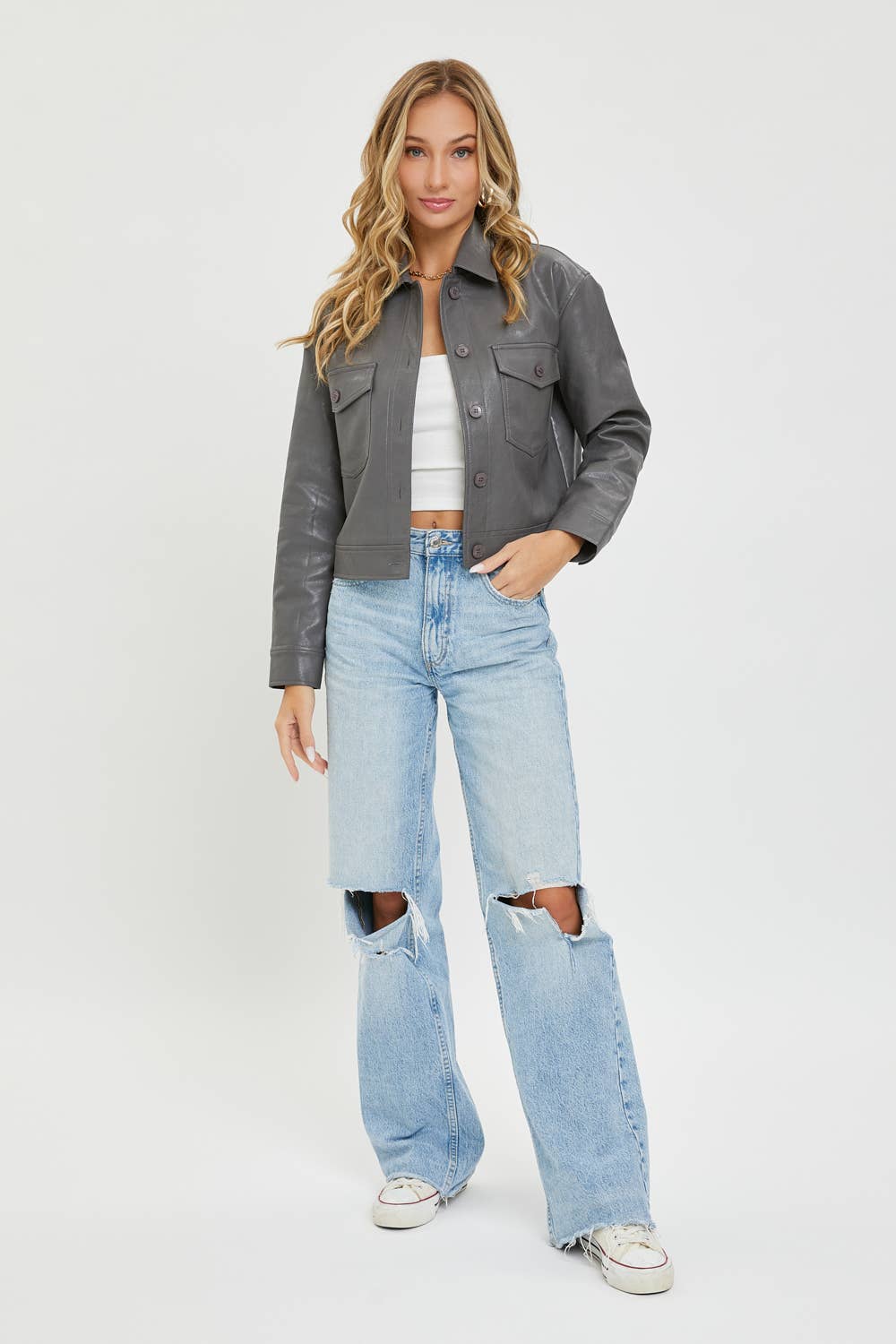 Faux Leather Grey Jacket