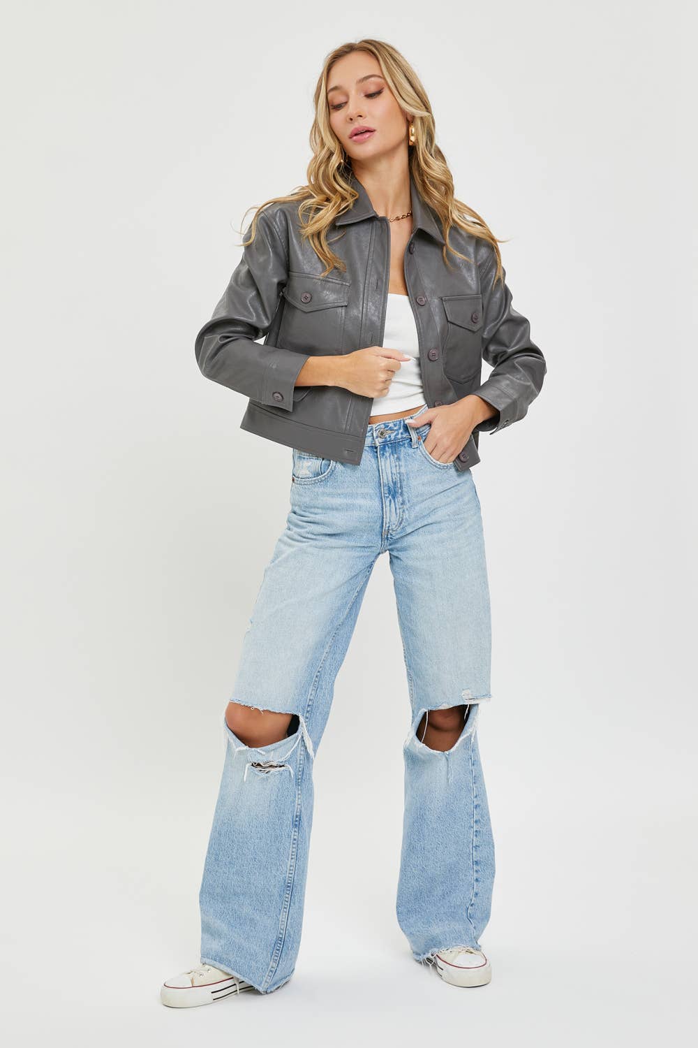 Faux Leather Grey Jacket