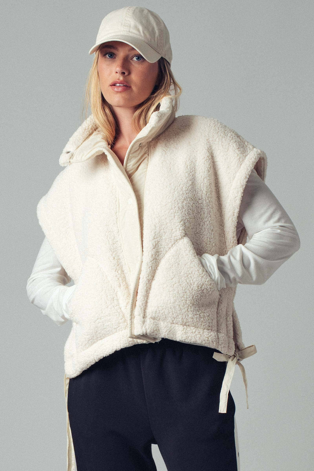 Quilted Collar Boxy Sherpa Vest