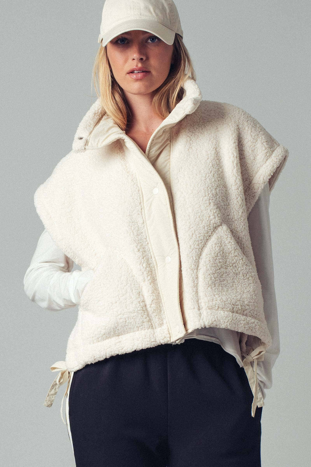 Quilted Collar Boxy Sherpa Vest