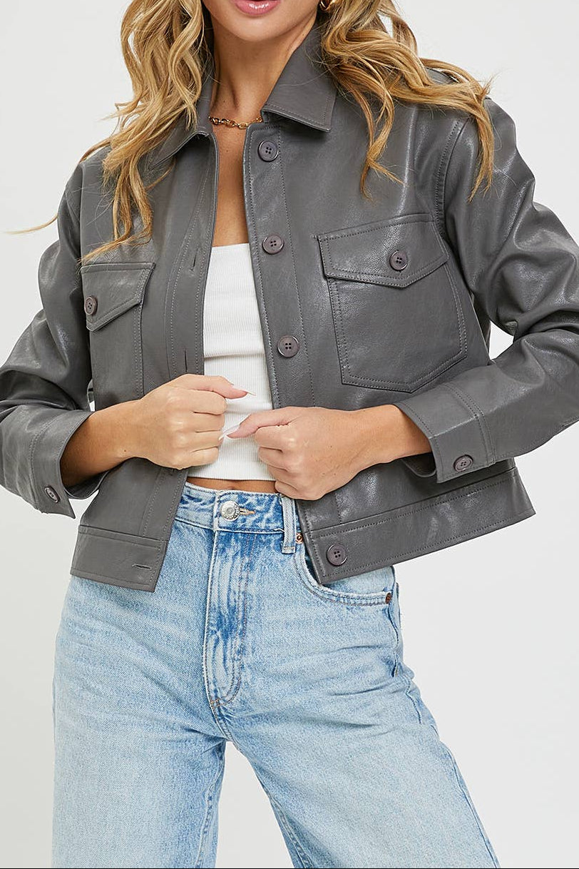 Faux Leather Grey Jacket