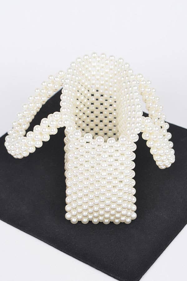 Hand Made Faux Pearl Bead Small Tote Bag