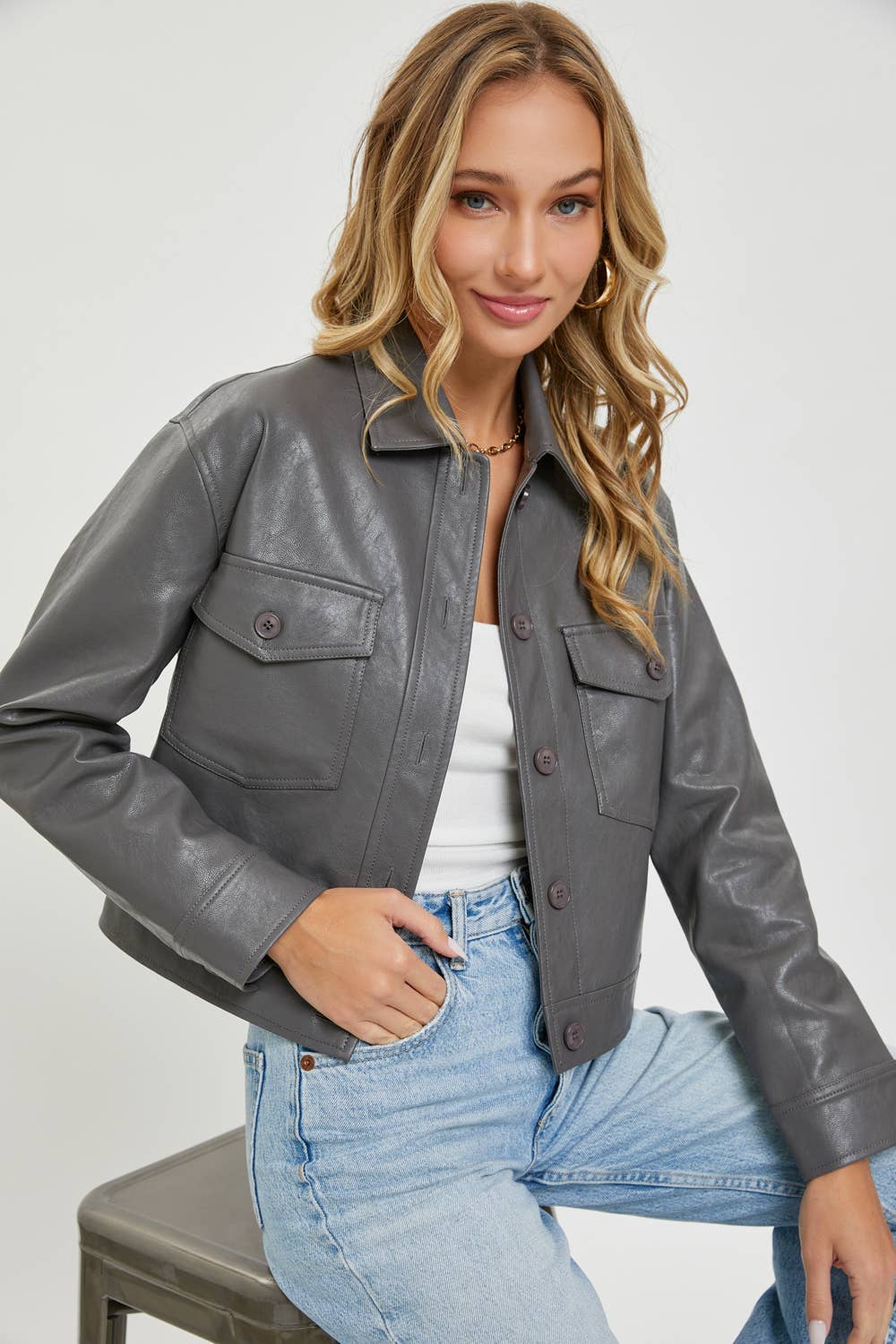 Faux Leather Grey Jacket