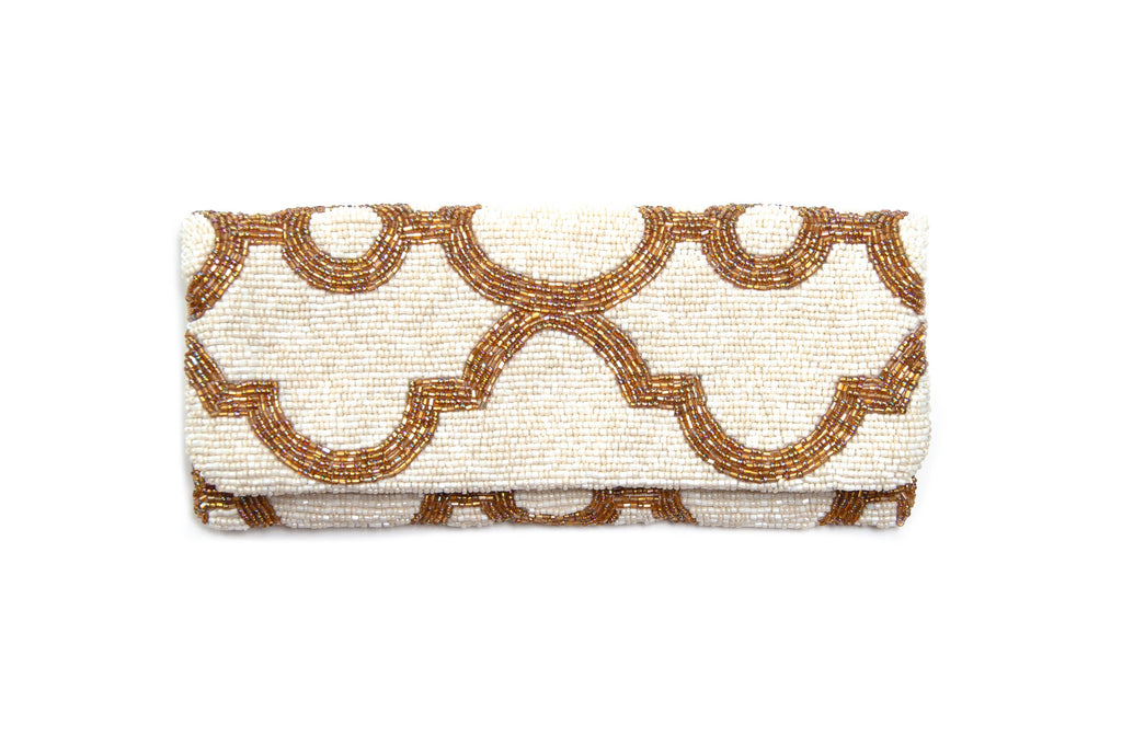 Gold Fold Over Beaded Clutch