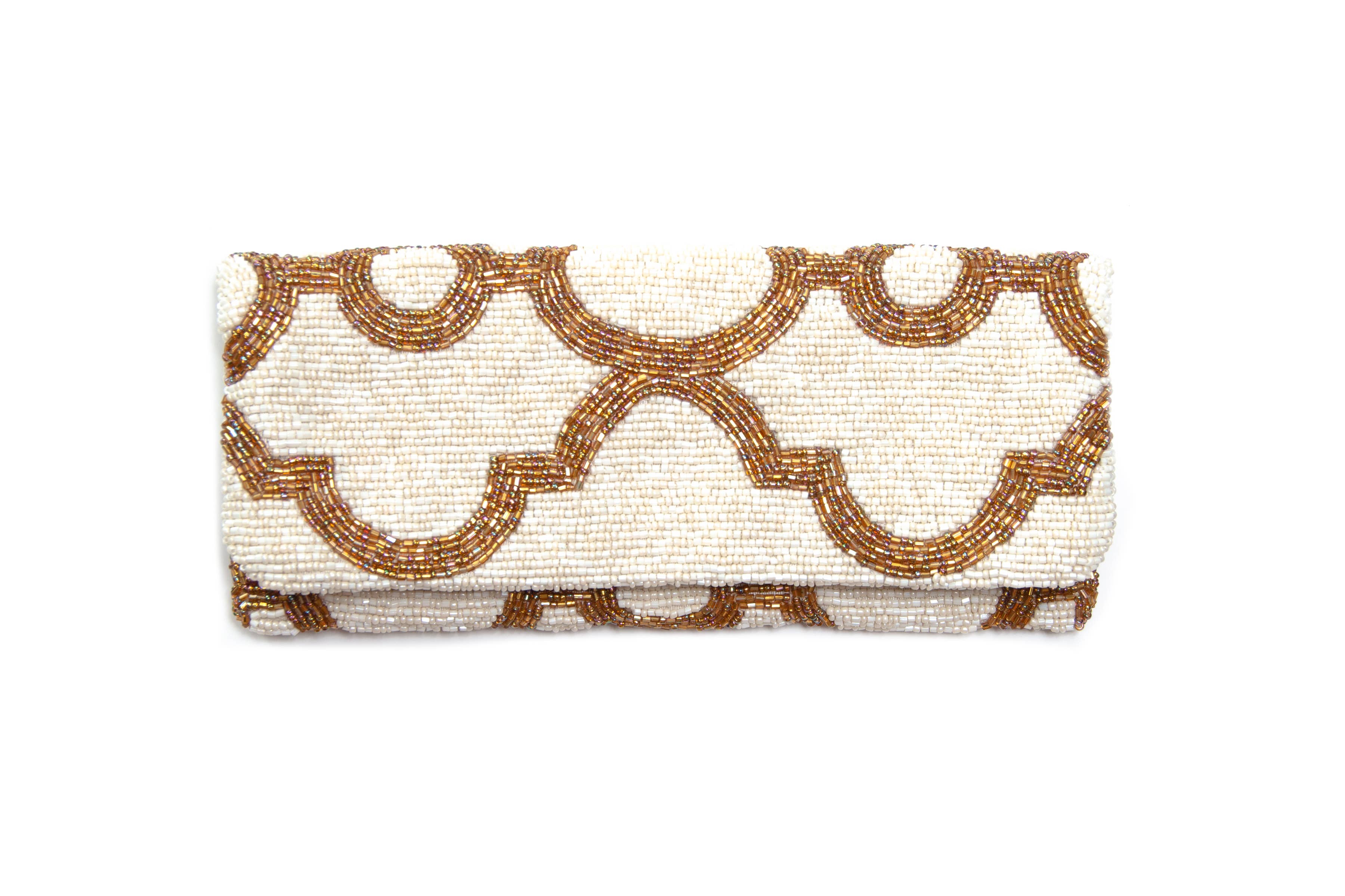 Gold Fold Over Beaded Clutch
