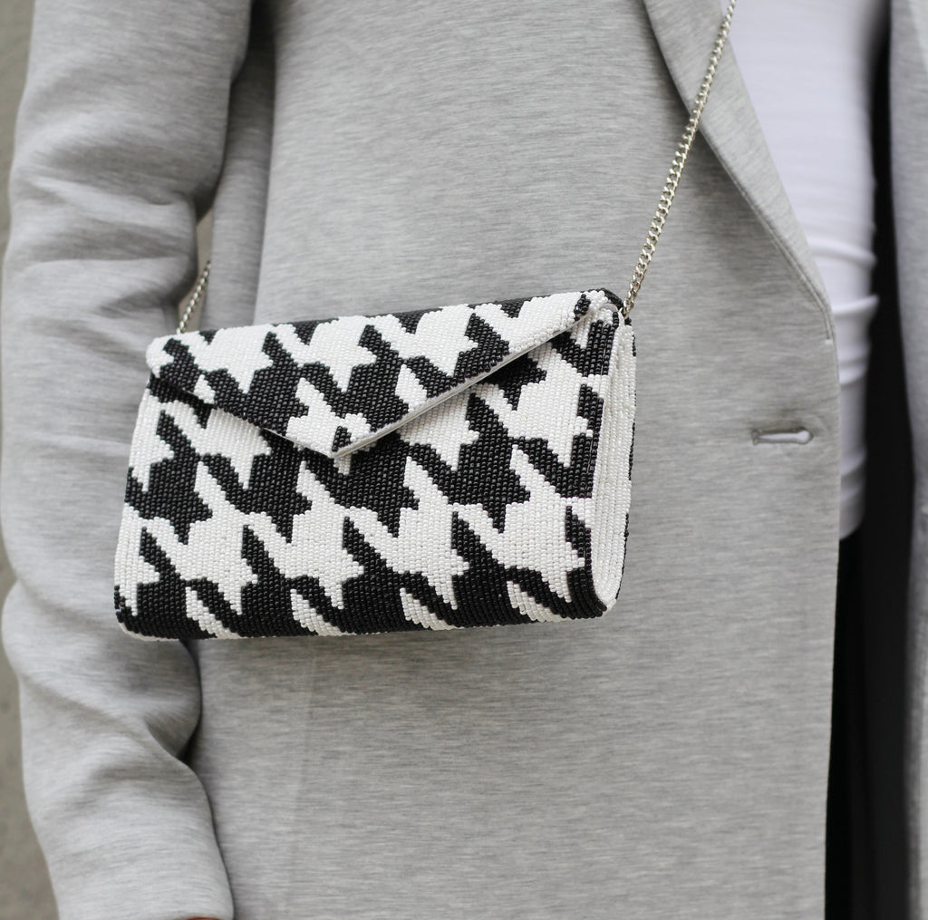 Houndstooth Beaded Clutch