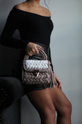 Handmade Crochet Purse - Taupe & White