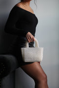 Hand Made Faux Pearl Bead Small Tote Bag