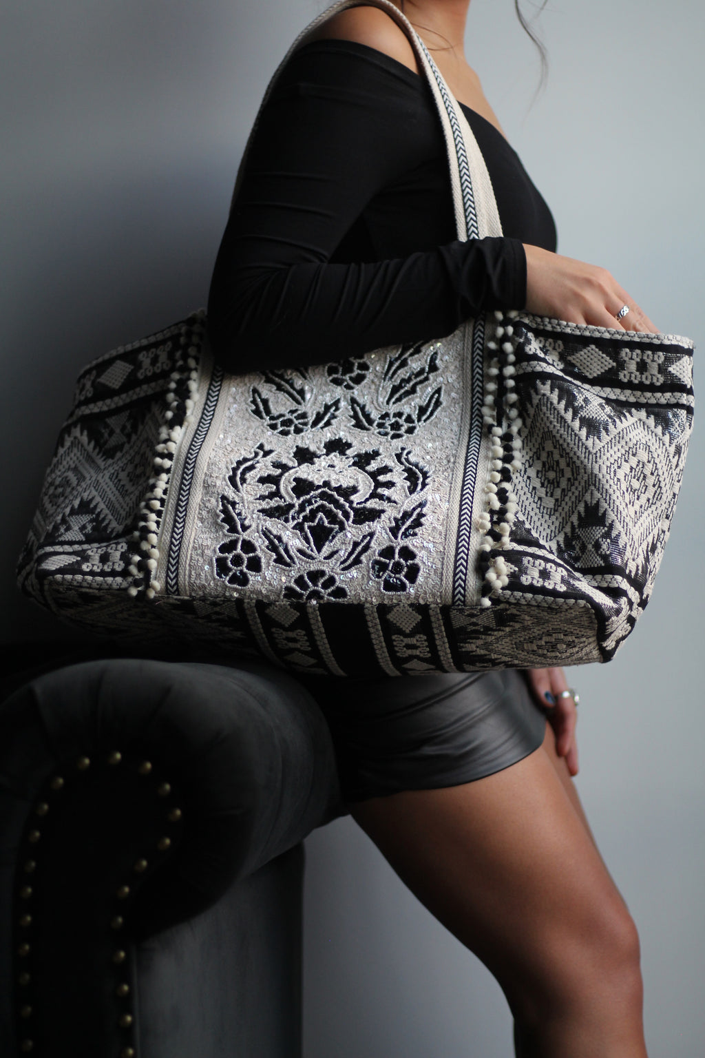Black Beaded Tote