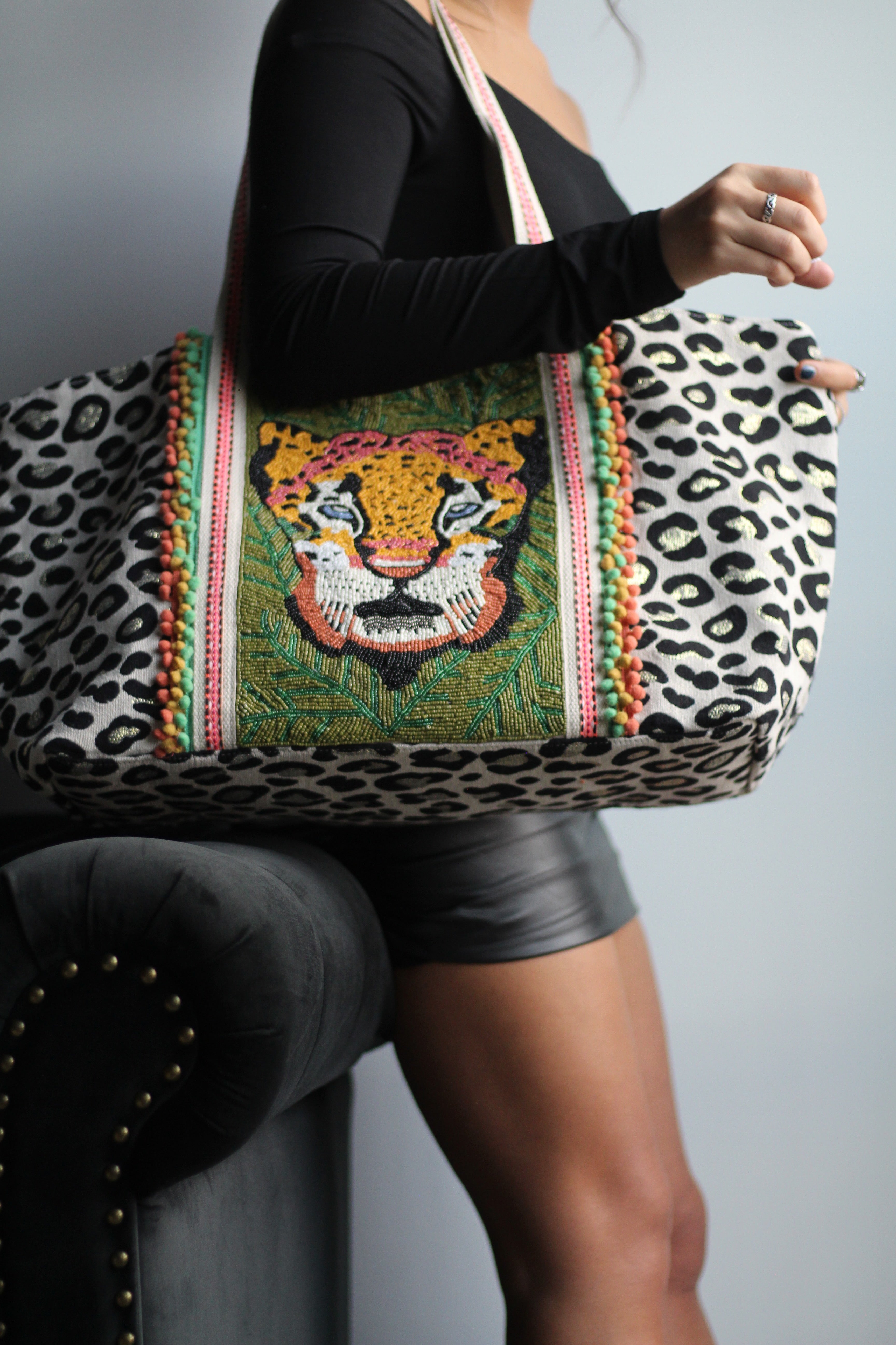 Forestry Leopard Embellished Tote