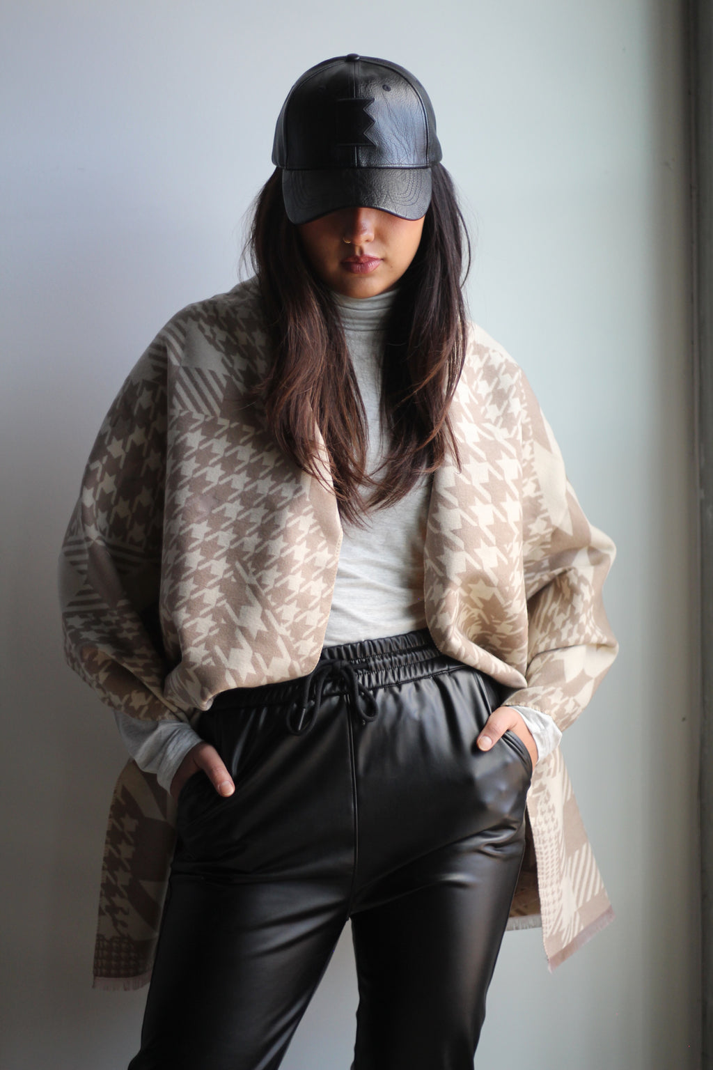 Houndstooth Scarf - Mauve/Cream