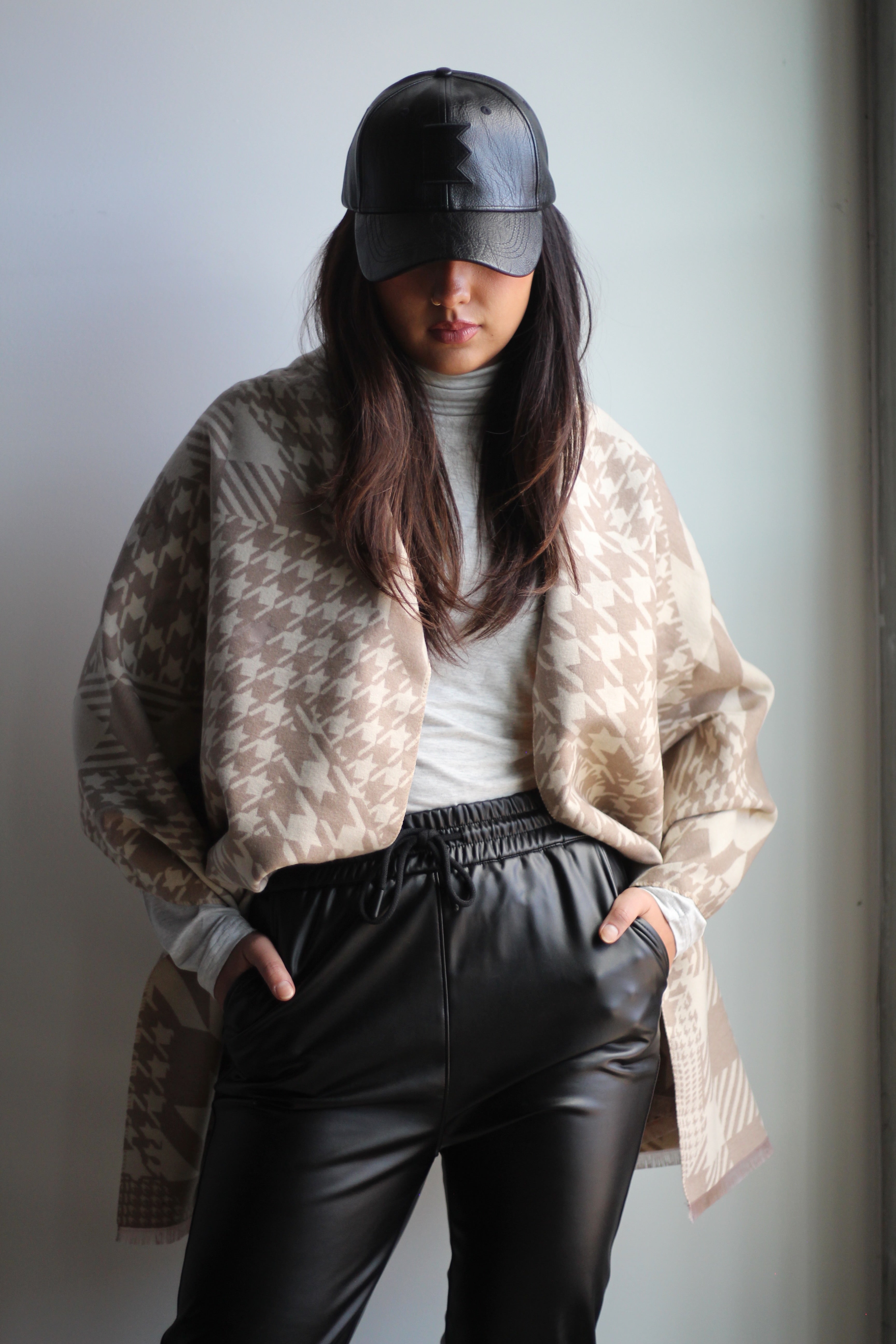 Houndstooth Scarf - Mauve/Cream