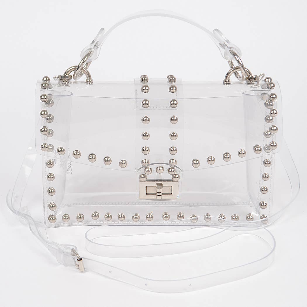 Round Metal Studded Transparent Crossbody Bag