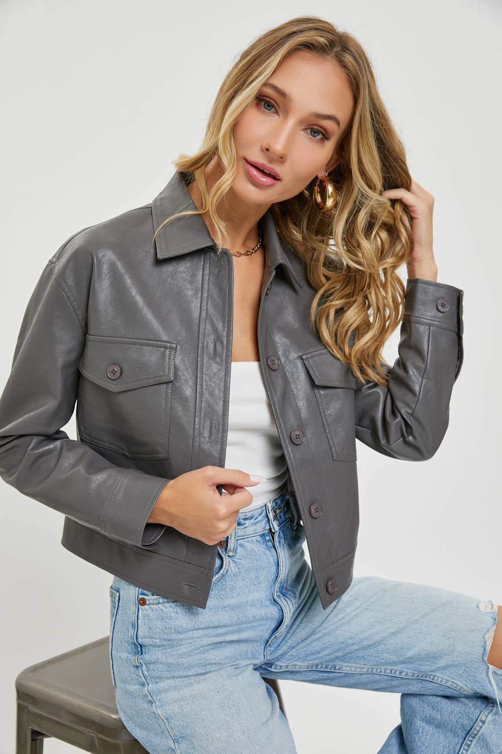 Faux Leather Grey Jacket