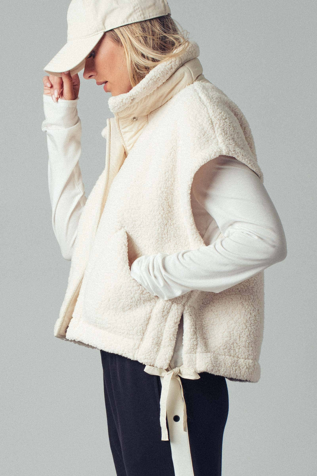 Quilted Collar Boxy Sherpa Vest