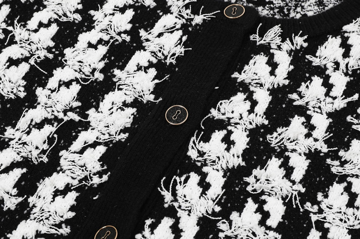 Houndstooth Textured Knit Cardigan