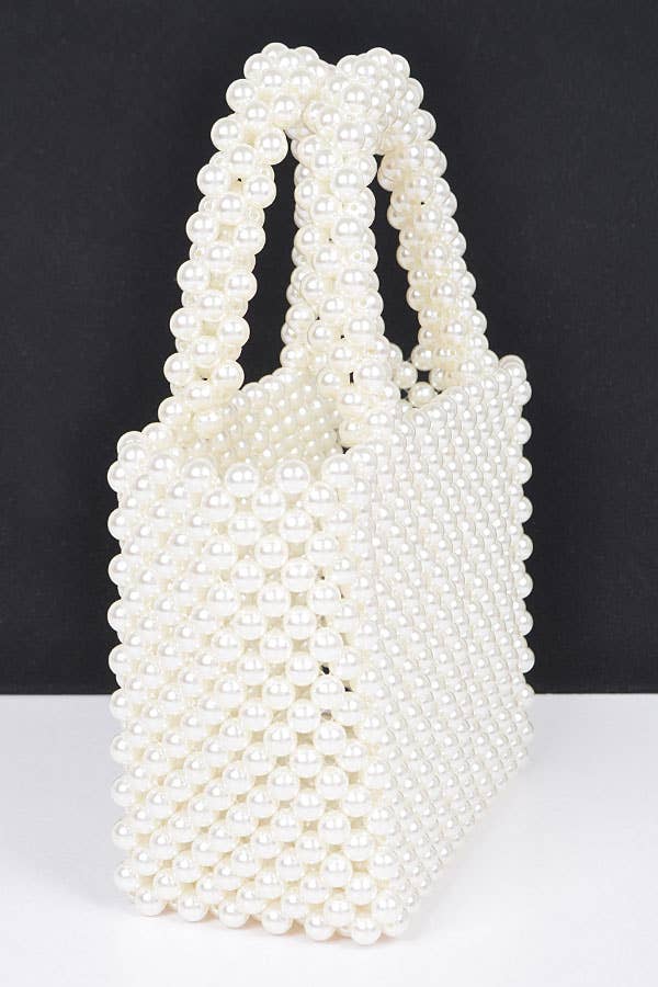 Hand Made Faux Pearl Bead Small Tote Bag